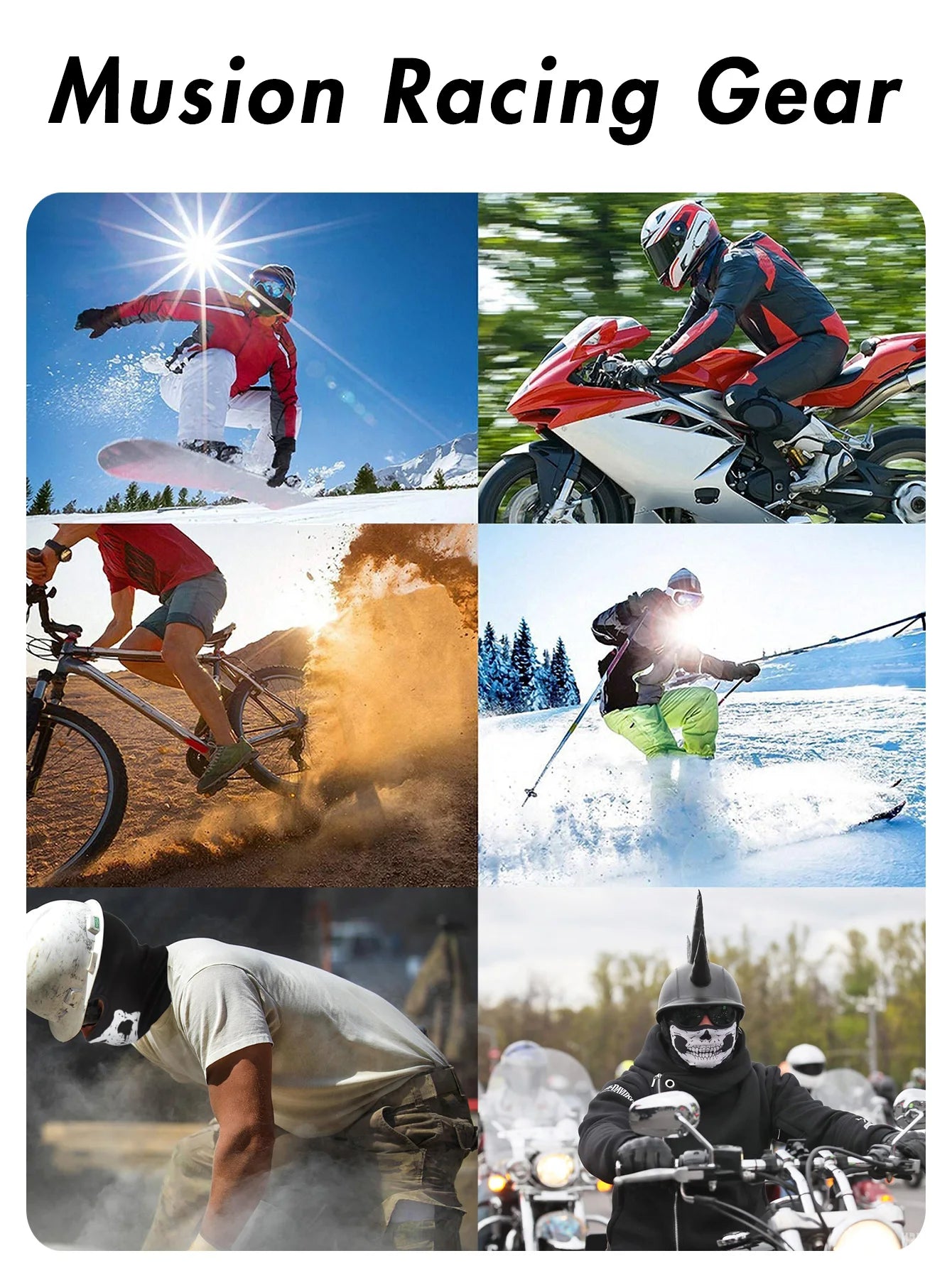 Musion Black Ghosts Balaclava Full Face Mask for Cosplay Motorcycle Cycling Outdoor Skateboard Hiking Skiing