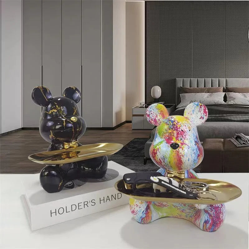 Graffiti Bear Figurine Home Decoration Animal Statue Keys Candy Storage Shelf Modern Room Sculpture Table Decor Statues Ornament