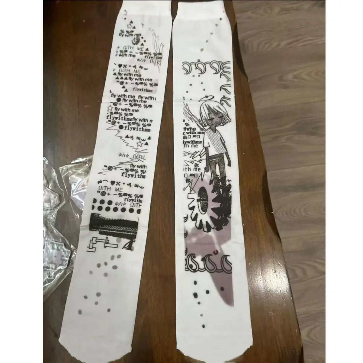 Y2k White Sexy Subculture Graffiti Punk Print Long Socks Haraiuku Over Knee Thigh High Stockings Y2K Cosplay Cute Socks Kawaii