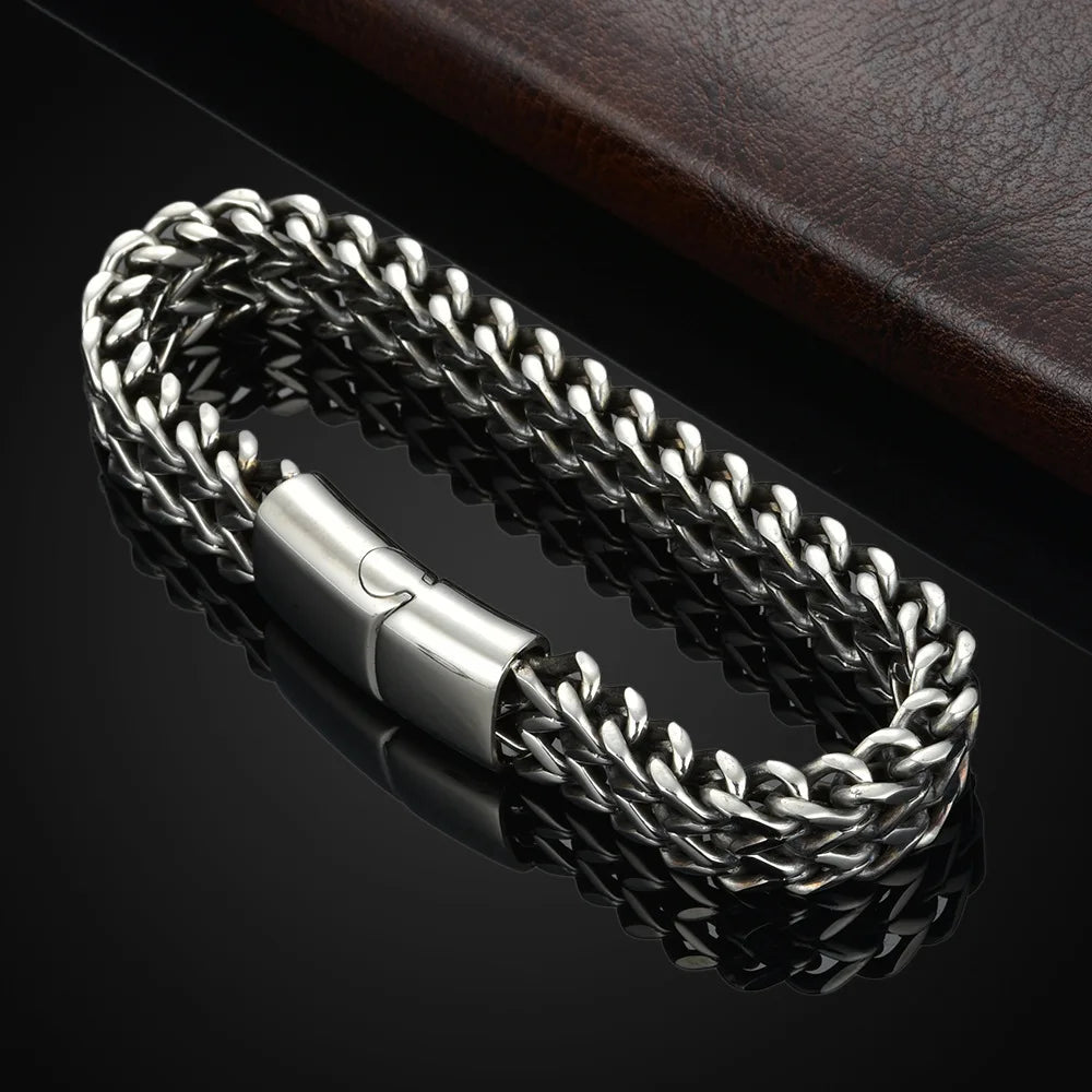 Explosive Hip Hop Stainless Steel Front and Back Men's Simple Bully Punk Bracelet