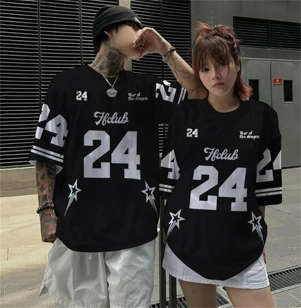 Number Letter Printed Jersey T-Shirt Fan Culture Shirt Men's T-Shirt Street Short Sleeved High Street Hip Hop Oversize T Shirt