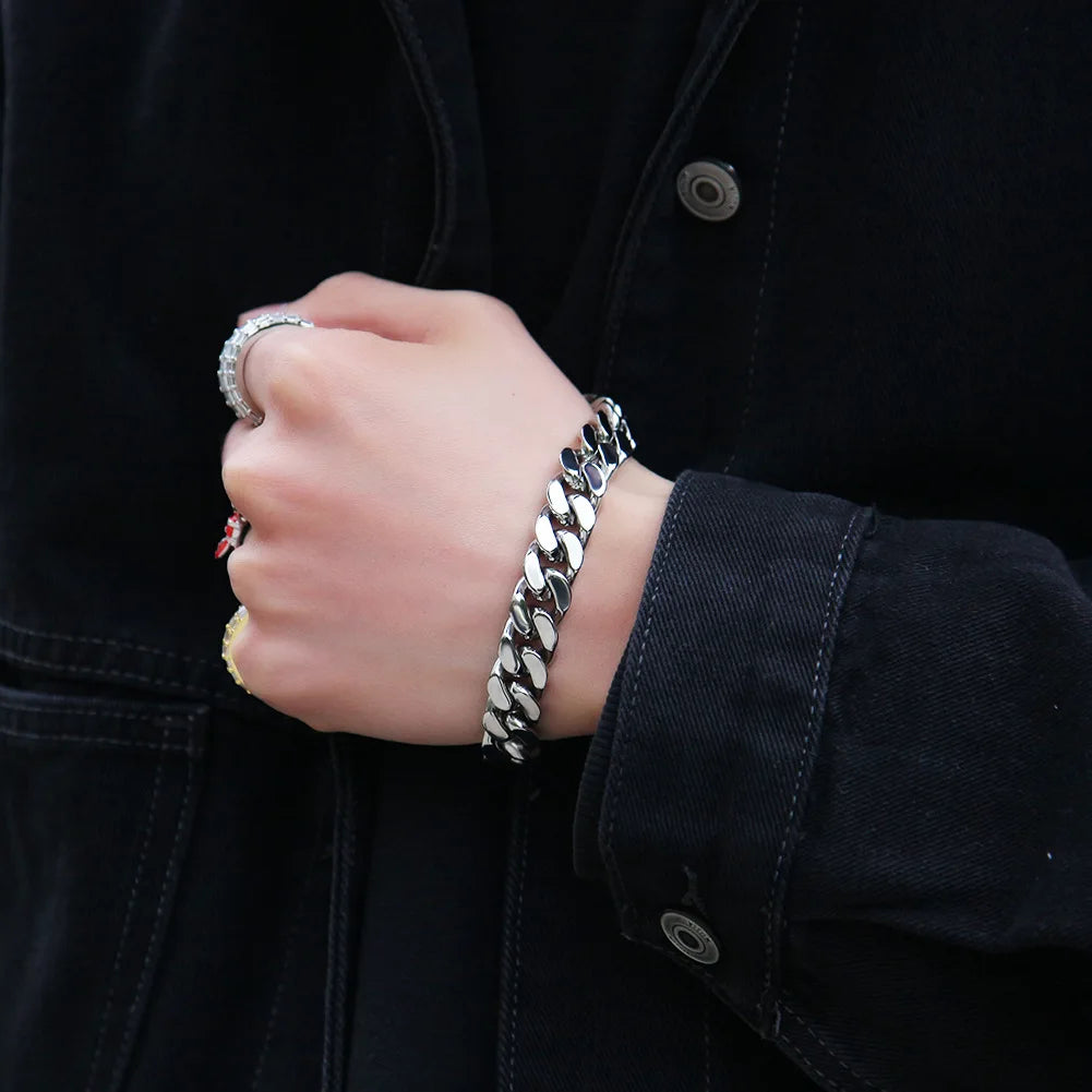 316 Stainless Steel Plated 18k Gold Fashion 8.10.12mm Encrypted Cuban Chain Rap Hip Hop Men Women Bracelet Necklace Accessories