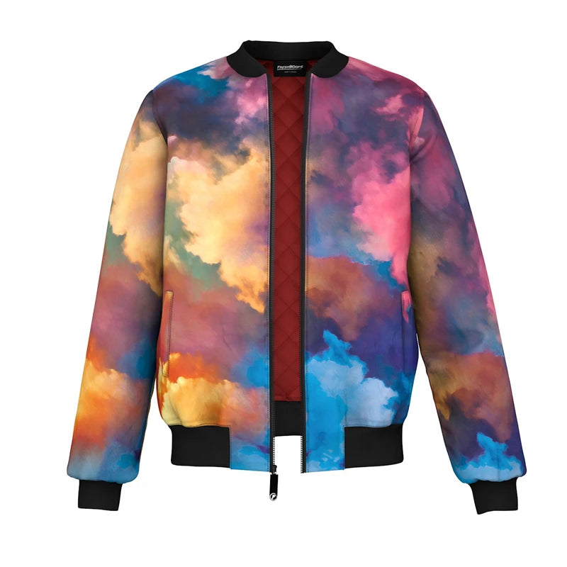 Irregular Stripes Graffiti Bomber Jacket for Men's Hip Hop Street Long Sleeve Zipper Jackets Autumn Outdoor Fashion Trend Coat