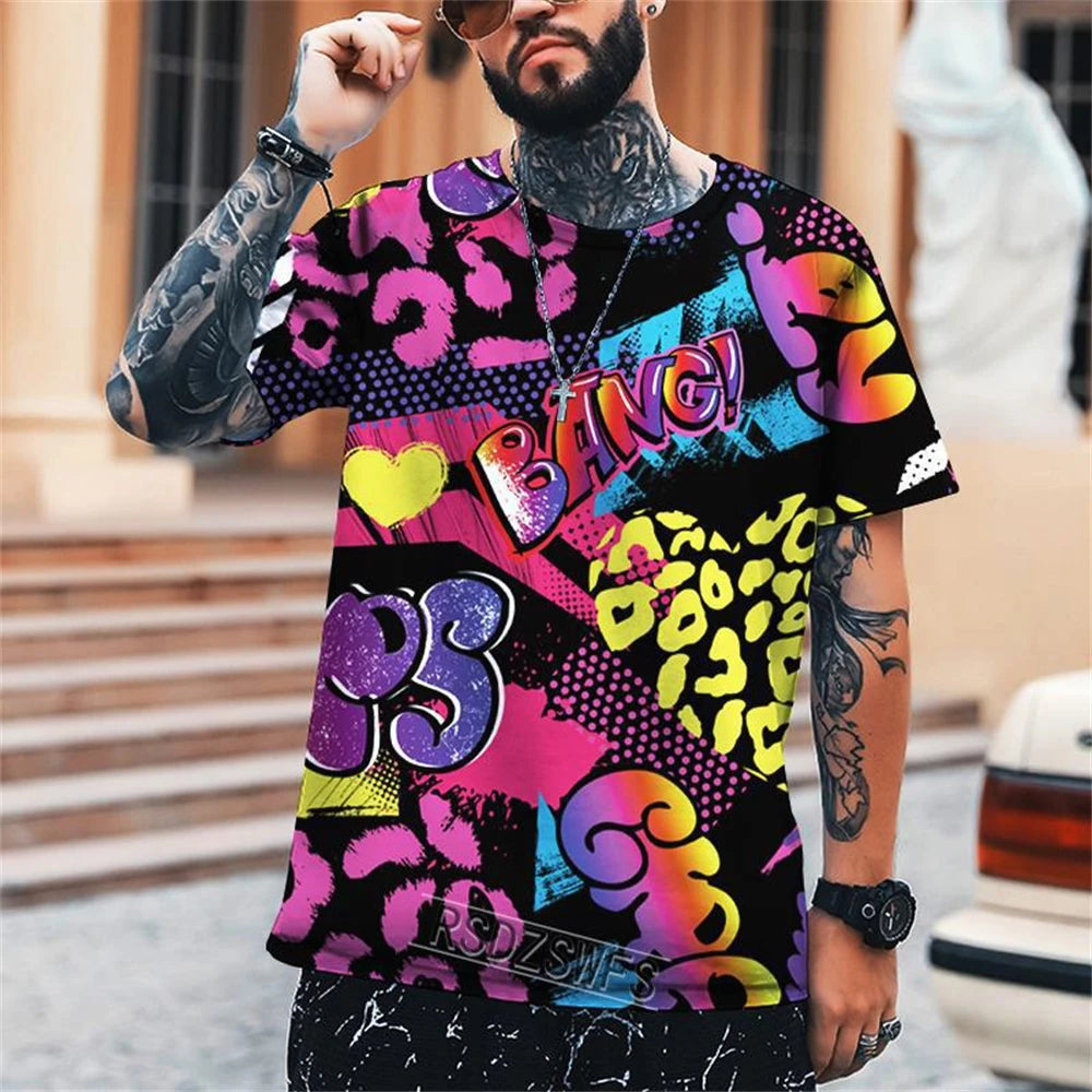 New Fun Graffiti Street T-Shirt 3D Printed Men's Hip Hop Summer Cool Tee Shirt Casual Youth Popular Personality Short Sleeve Top