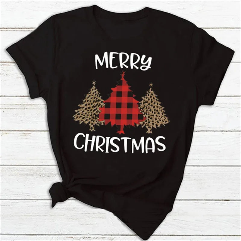 Christmas Theme Cartoon Graphic T Shirt Men Women Unisex Streetwear Cute Santa Claus Reindeer Print Casual Short Sleeve