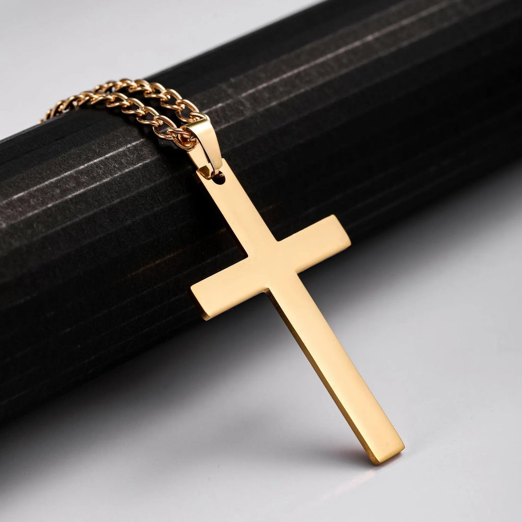 Fashion Stainless Steel Cross Pendant Necklace Unisex Punk Hip Hop Link Chain Charm Jewelry for Boys Girls Cool Gift
