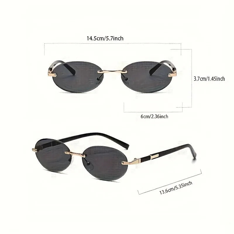 Oval Frameless Women'S Fashion Glasses Metal Frame Hip-Hop Trendy Style for Decorative Eyewear