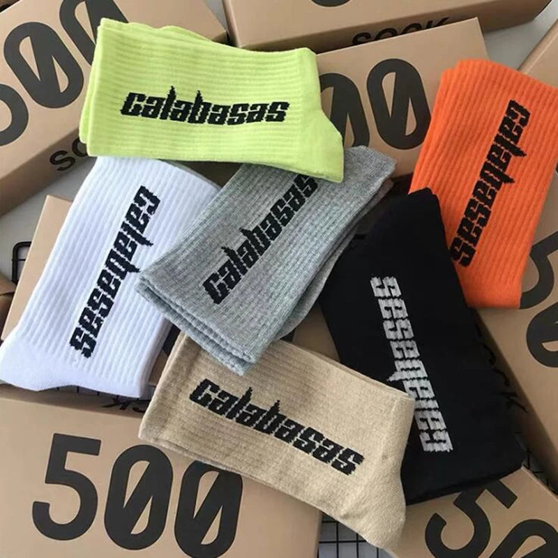 Streetwear Skateboard Harajuku CPFM Kanye West Socks Letter Coconut 350 Calabasas Rap Basketball Hip Hop Fashion Cotton Socks