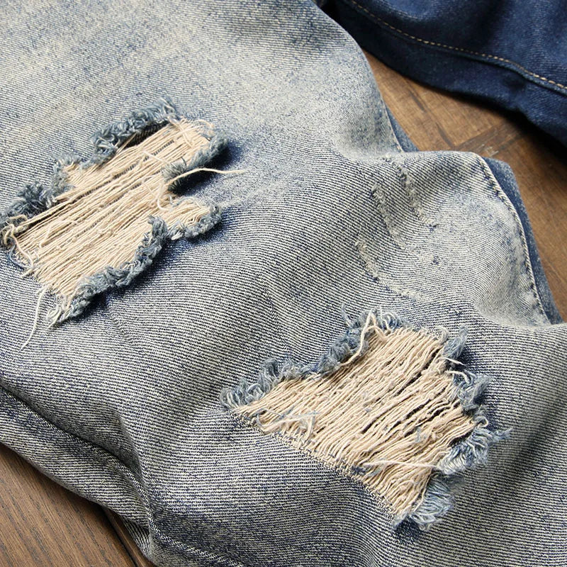 New Retro Jeans Men's Straight Leg Pants Ripped Jeans Fashionable Casual Pants Trousers Pants Street Wear Clothing