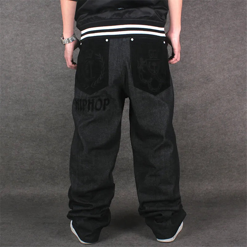Male jeans Hip Hop Baggy Jeans Black Denim Loose Pants Rap Jeans Letter Written Boy Rapper Fashion  46 Famous Brand Jeans