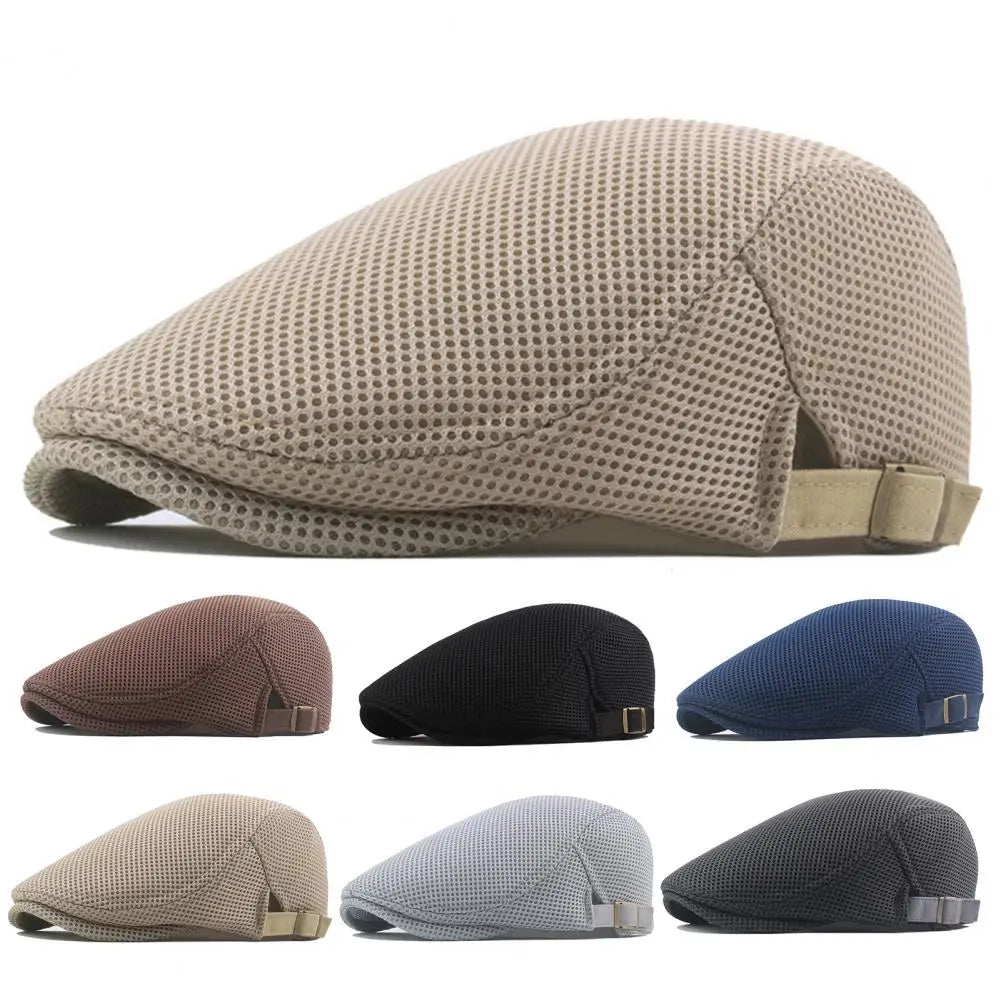 Men Mesh Newsboy Caps British Painters Hats Spring and Summer Ventilate Berets Adjustable Flat Cap Hip Hop Berets