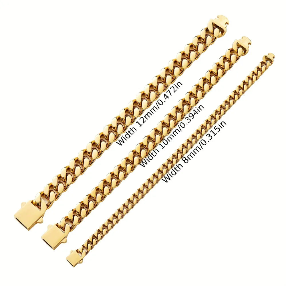 316 Stainless Steel Plated 18k Gold Fashion 8.10.12mm Encrypted Cuban Chain Rap Hip Hop Men Women Bracelet Necklace Accessories