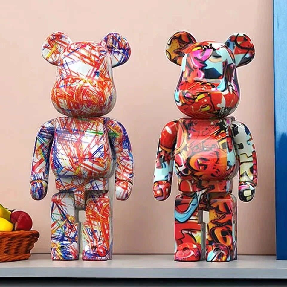27cm/10Inches Graffiti Bear Figurine Home Decor Animal Abstract Ornament Storage Money Jar Modern Room Sculpture Table Decor