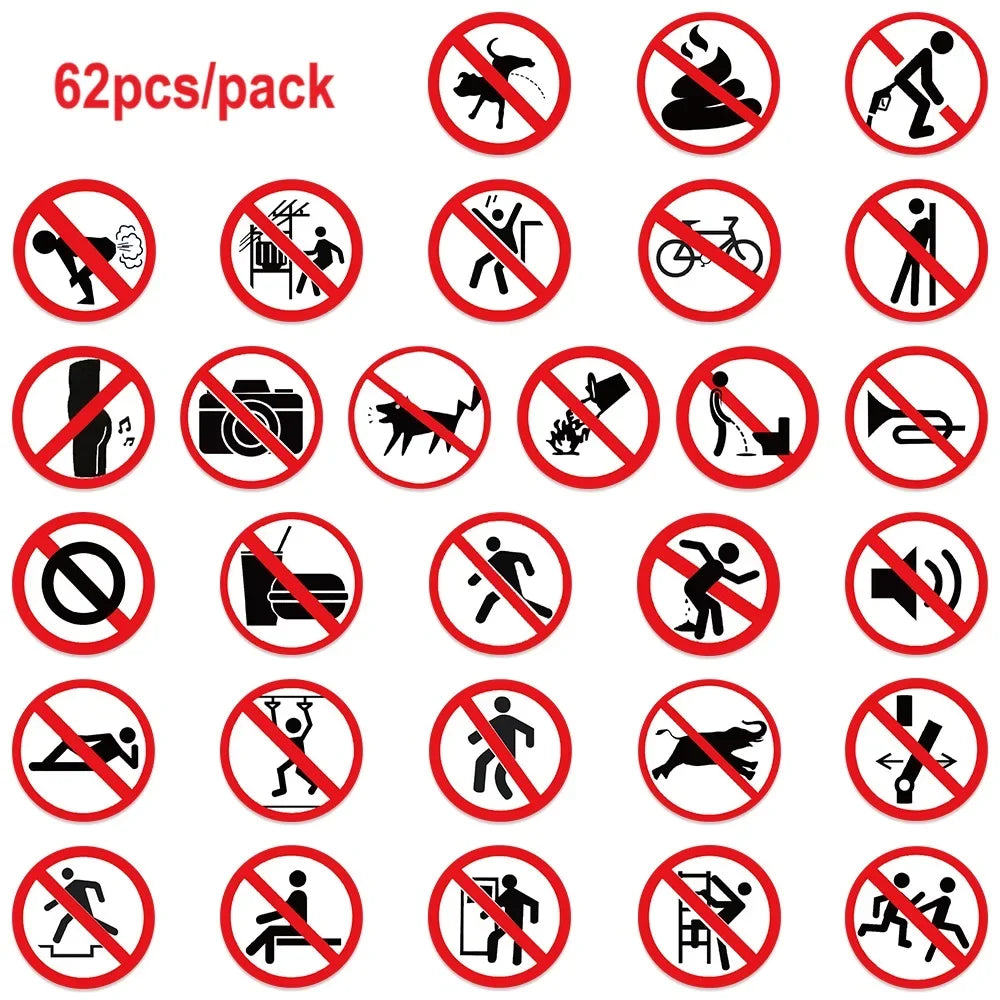 62 Pieces of Fun Warning Stickers for Luggage, Notebooks, Guitars, Skateboards, and Waterproof PVC Graffiti Stickers