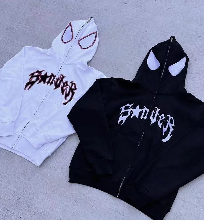 2025 Fashion Hoodie Punk Gothic Hoodie Zipper Men's and Women's Autumn/Winter Harajuku Casual Sweatshirt Jacket Street Wear