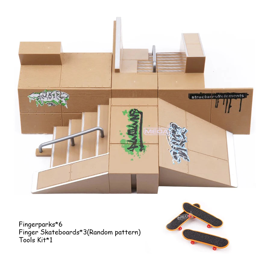 DIY Finger Skateboard Deck Ramp Set Pro Fingerboard Mini Skatepark Kit Mini Stunt Finger Board Skate Training for Kids Gifts