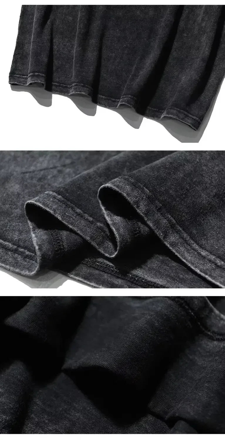 Graffiti Emoji, Retro Washed High-quality Cotton Pattern T-shirt, Men's T-shirt, Round-neck Top, Short Sleeve