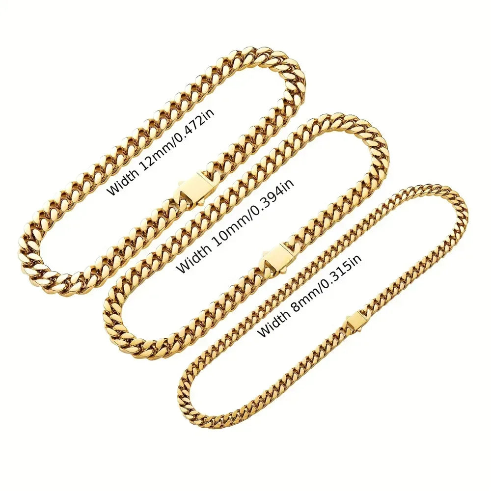 316 Stainless Steel Plated 18k Gold Fashion 8.10.12mm Encrypted Cuban Chain Rap Hip Hop Men Women Bracelet Necklace Accessories