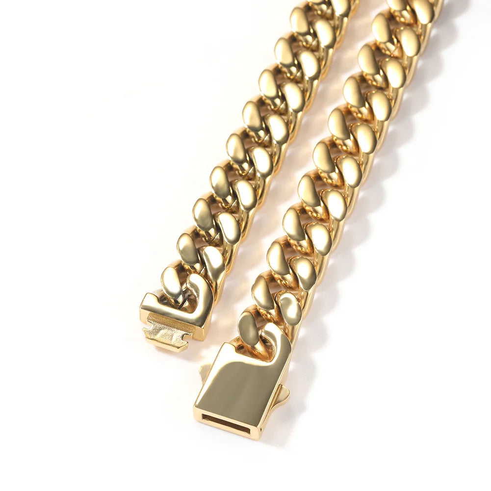 316 Stainless Steel Plated 18k Gold Fashion 8.10.12mm Encrypted Cuban Chain Rap Hip Hop Men Women Bracelet Necklace Accessories