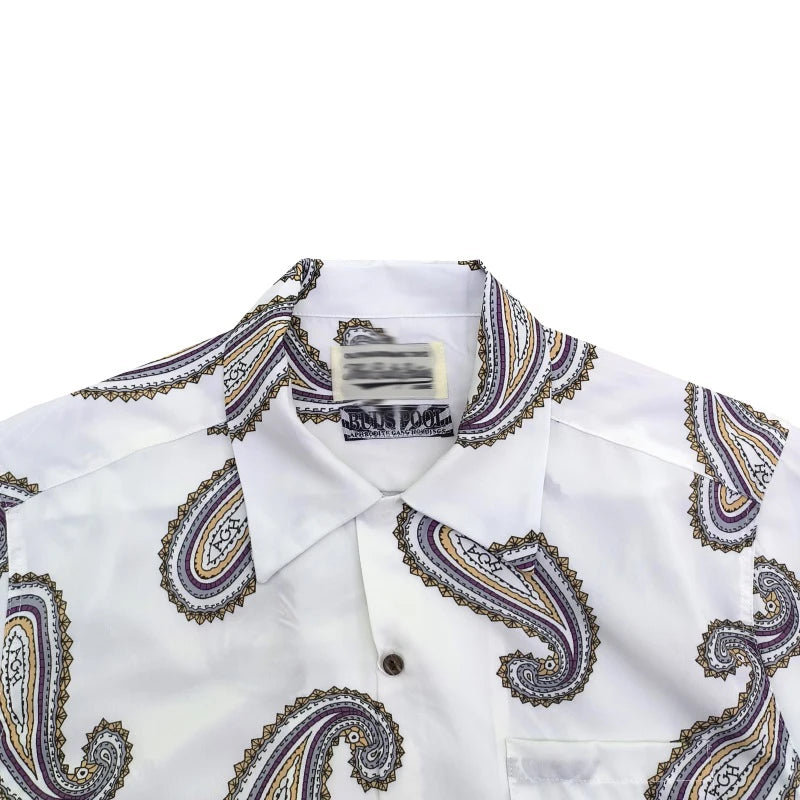 Cashew Flower Peliz Rap Print Hawaiian High Street Style Short Sleeved Synthetic Silk Shirt For Men