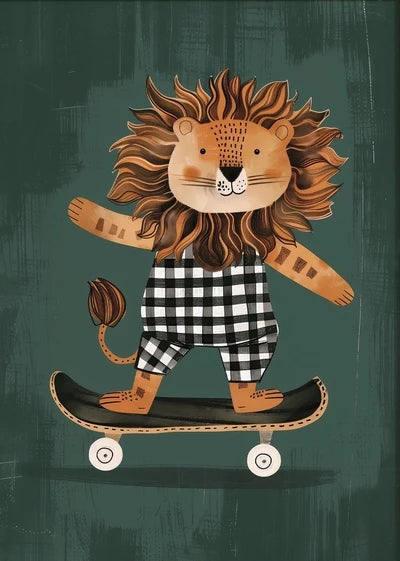 Funny Animals Rabbit Dog Bear Cat Lion Skateboard Posters Prints Crocodile Wall Art Canvas Nursery Pictures for Kids Room Decor