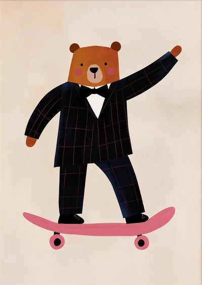 Funny Animals Rabbit Dog Bear Cat Lion Skateboard Posters Prints Crocodile Wall Art Canvas Nursery Pictures for Kids Room Decor