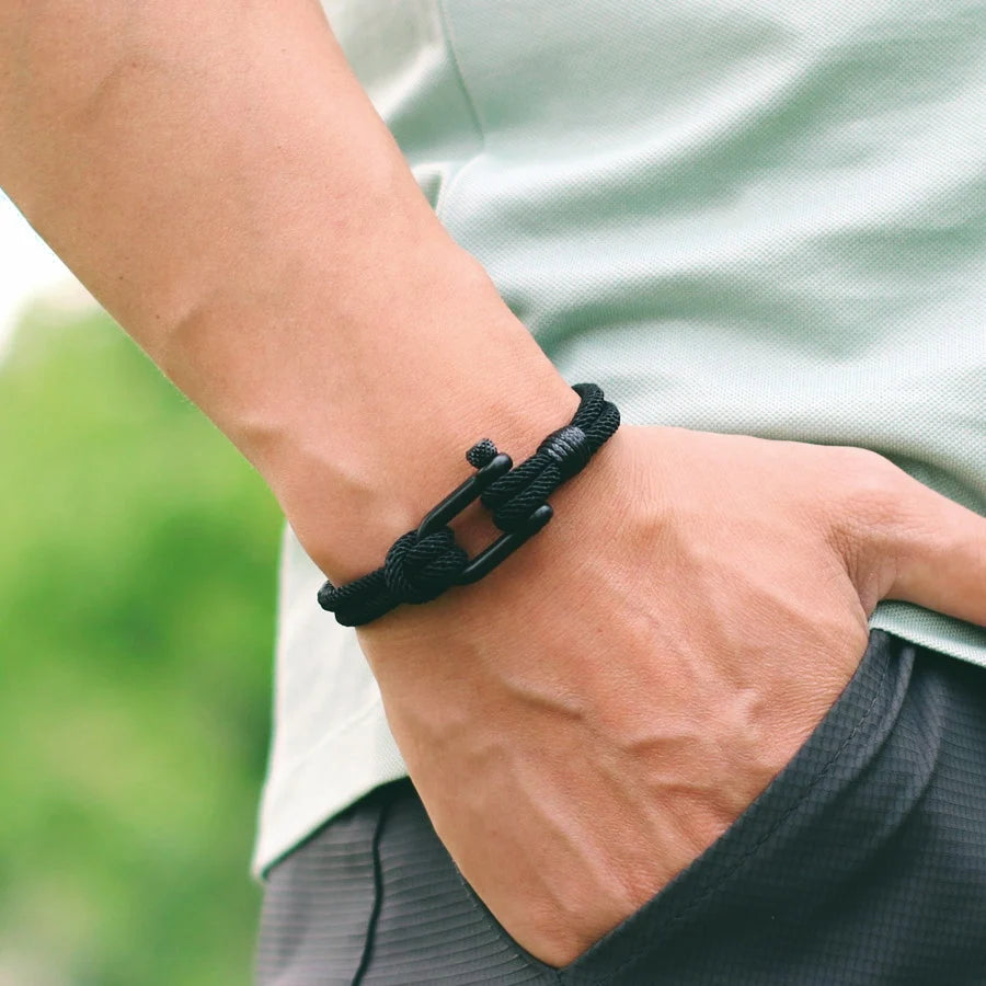 Hiphop Men Bracelet With Stainless Steel Detachable Buckle Nautical Wrap Braclet Bilayer Thread Bicycle Braslet Armband Herren