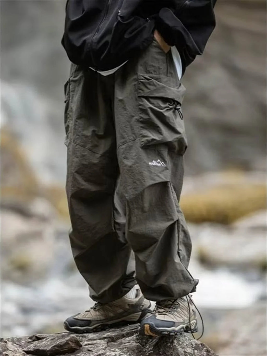 Men's Spring and Autumn New Waterproof Hip Hop Mountaineering Pants Casual Harajuku Work Pants Black Cargo Outwear Pants