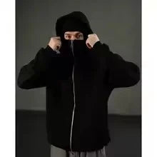 women's Men's and Balaclava Y2K Gothic Harajuku winter new item double hooded sweatshirt men's hooded mask zipper sportswear