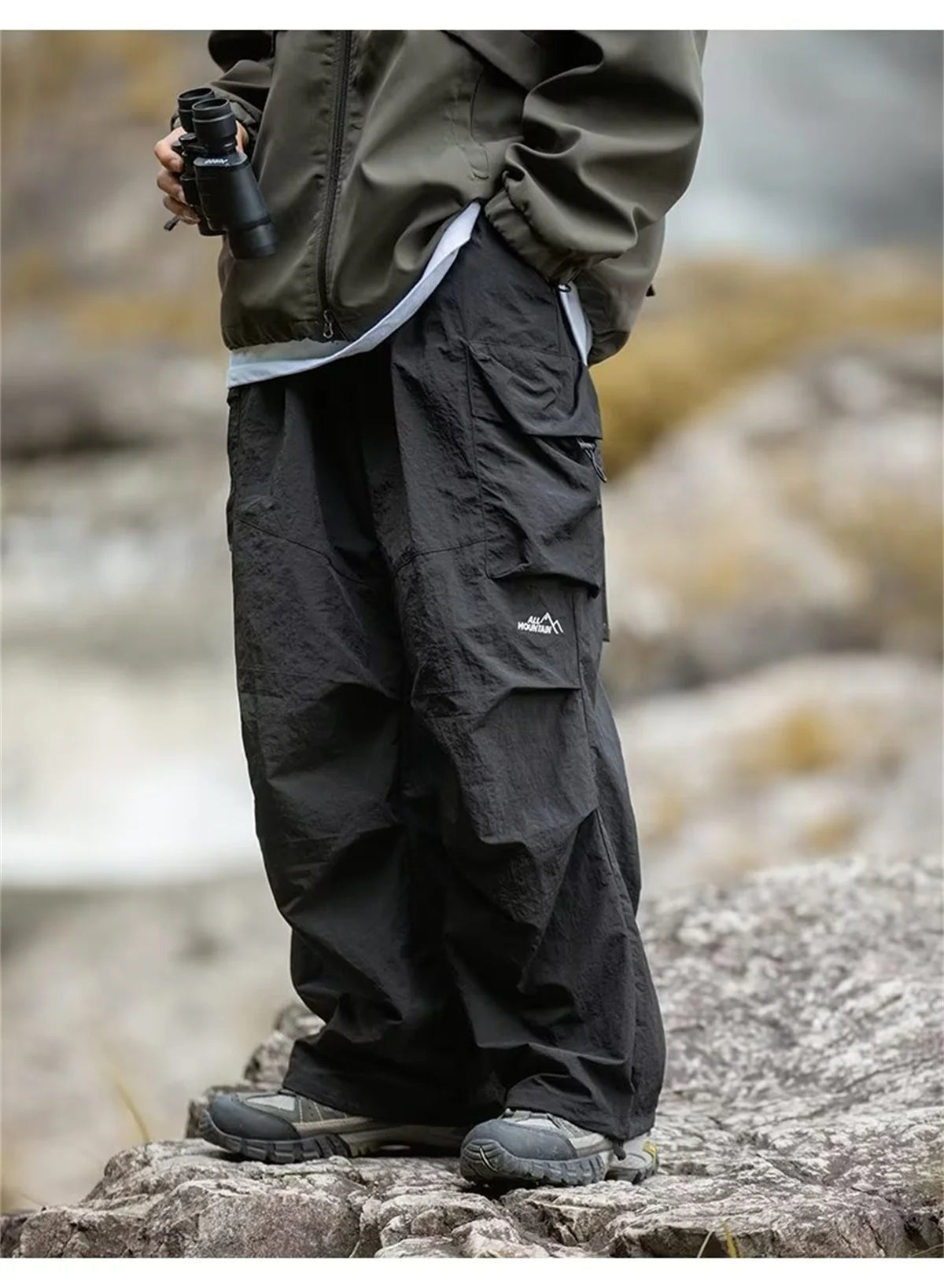 Men's Spring and Autumn New Waterproof Hip Hop Mountaineering Pants Casual Harajuku Work Pants Black Cargo Outwear Pants