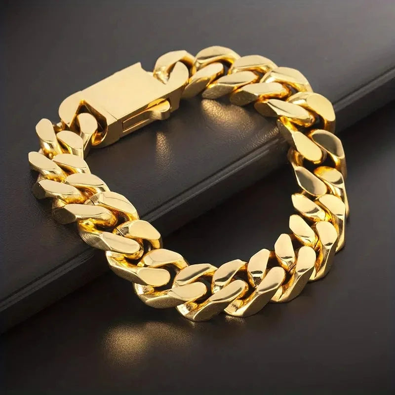 316 Stainless Steel Plated 18k Gold Fashion 8.10.12mm Encrypted Cuban Chain Rap Hip Hop Men Women Bracelet Necklace Accessories