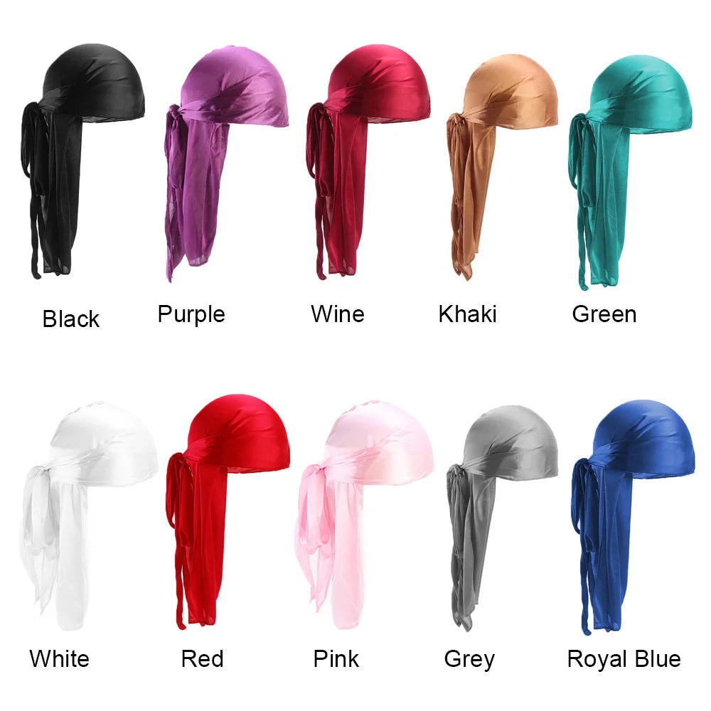 Unisex Adult Satin Long Tail Doo Rag Durag Bandanas Cap Pirate Hat Turban Men Hip Hop Headband Biker Headwrap Women Headwear