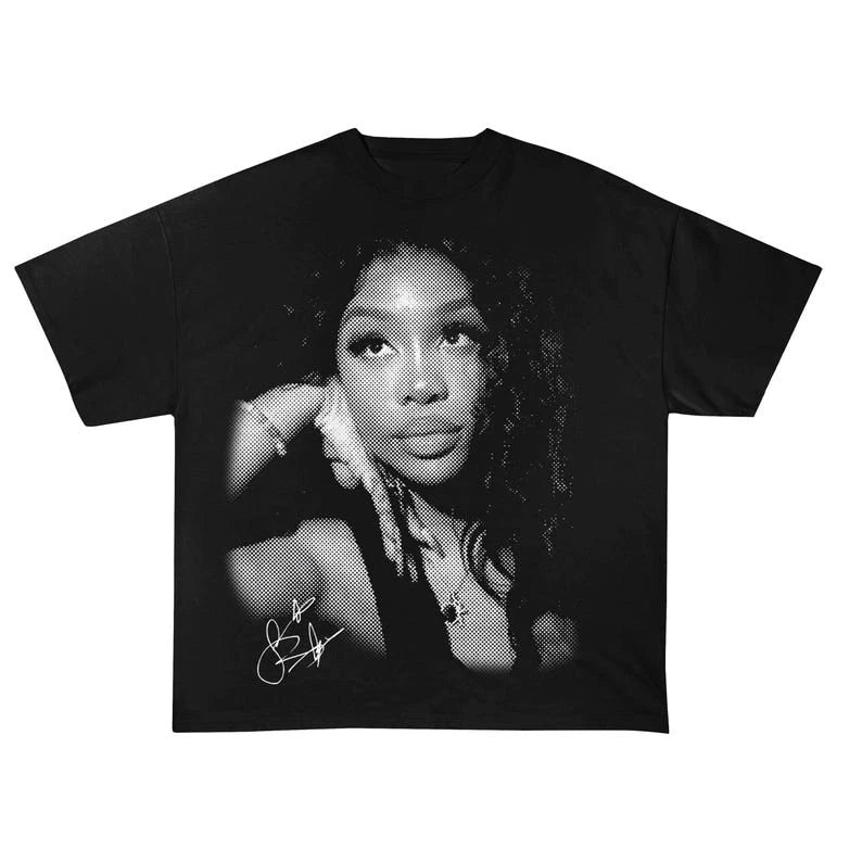 SZA Travel Hip Hop Rap T-shirt American Hip Hop Summer New Men and Women Retro Fashion Short-sleeved Top