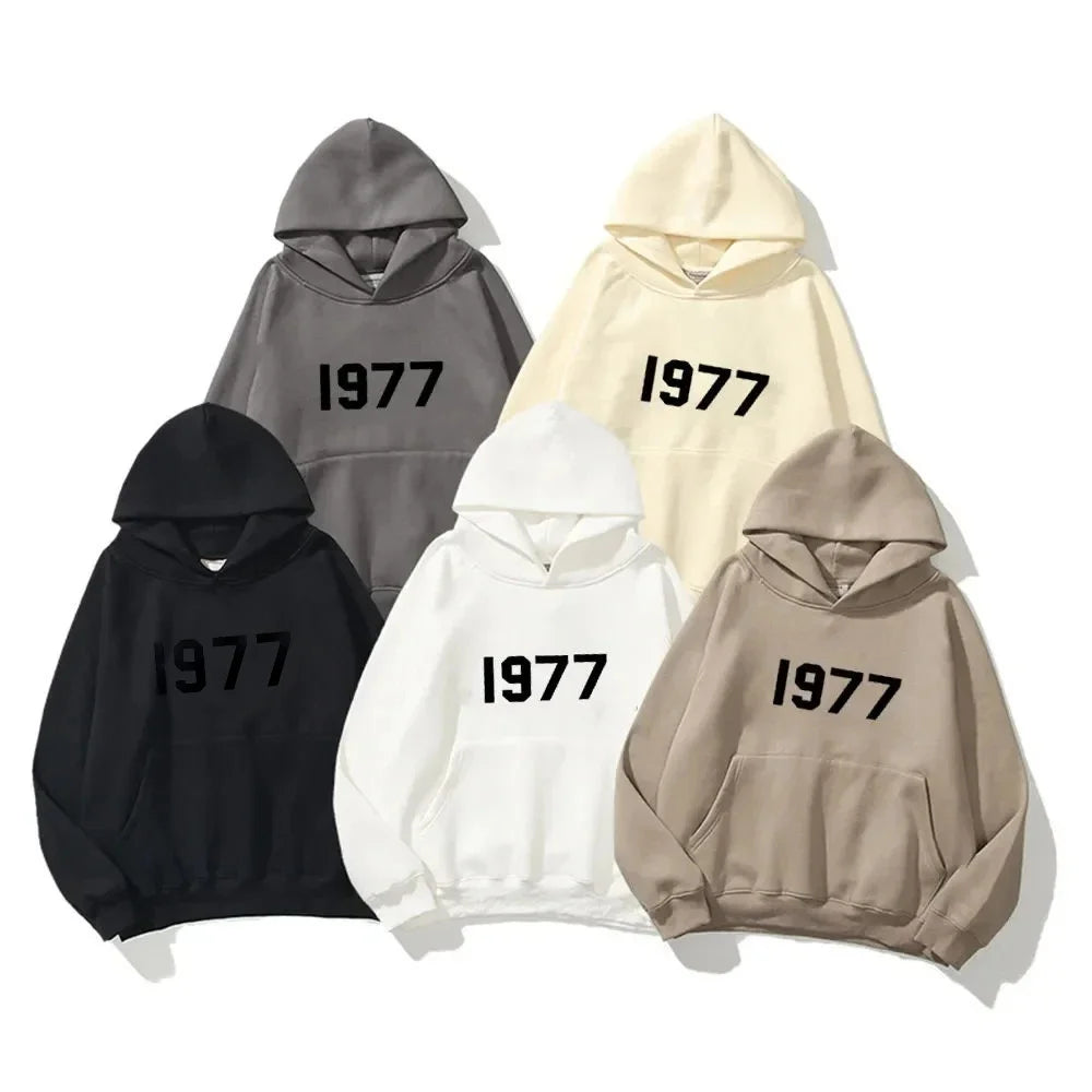 Digital 1977 Printed Women's Fleece Hoodie Warm Men's Sweatshirt Fashion Street Wear Casual Loose Pullover