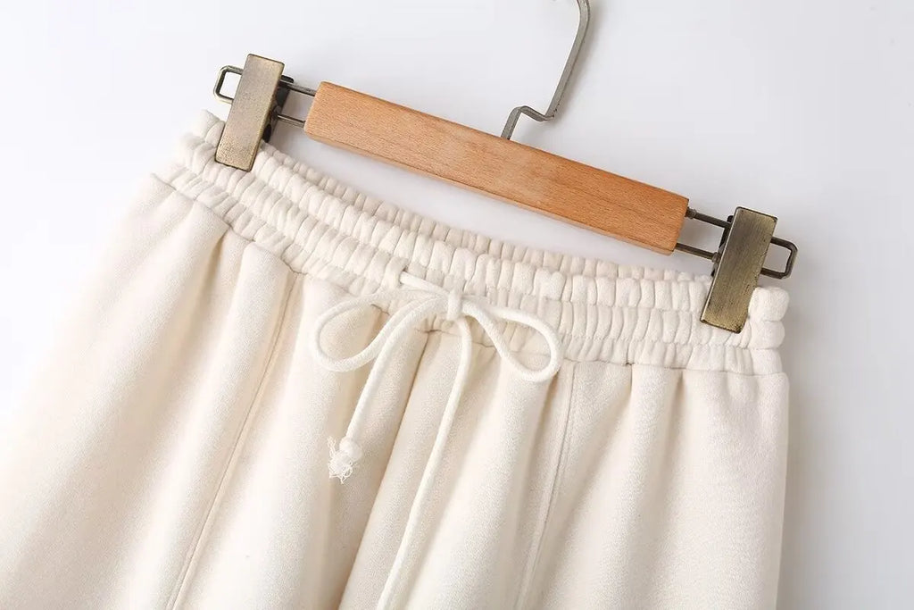 HH Women's Fall 2-Piece Retro Solid Color Zip Bomber Jacket Sweatshirt+High Waist Lace Up Women's Wide Leg Pants Street Wear