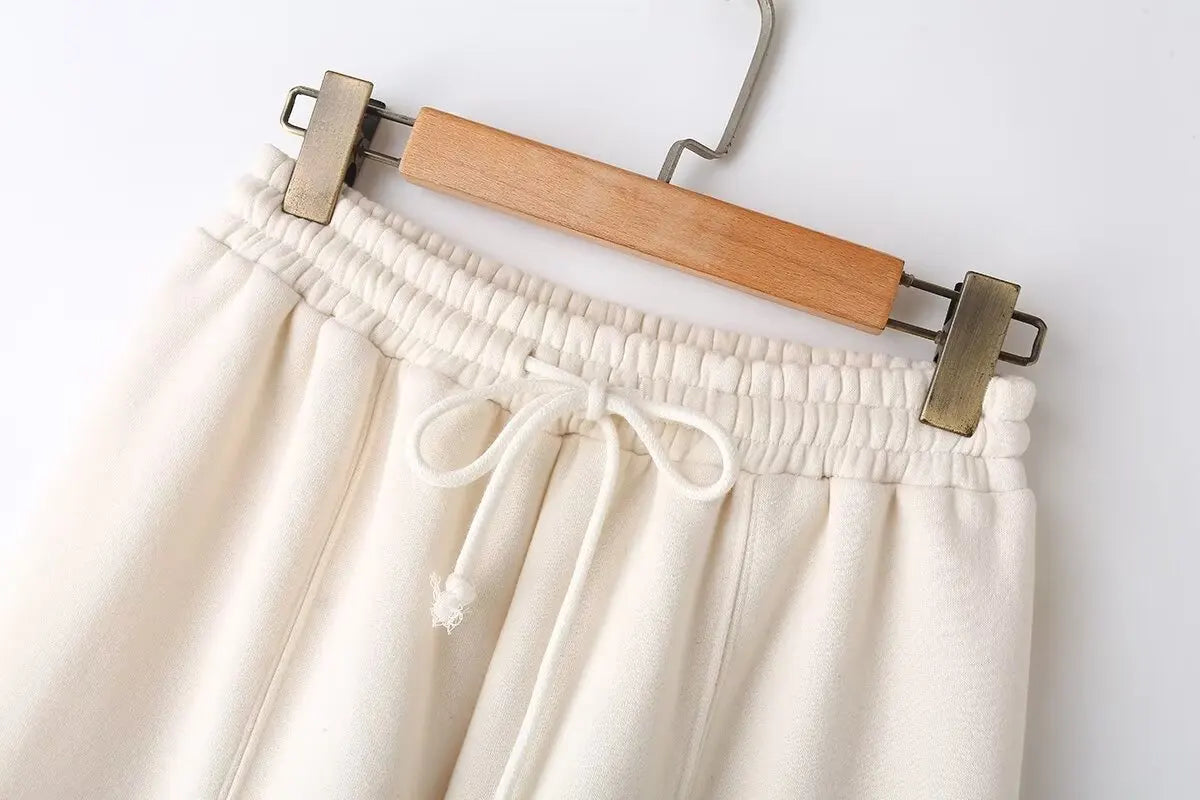 HH Women's Fall 2-Piece Retro Solid Color Zip Bomber Jacket Sweatshirt+High Waist Lace Up Women's Wide Leg Pants Street Wear