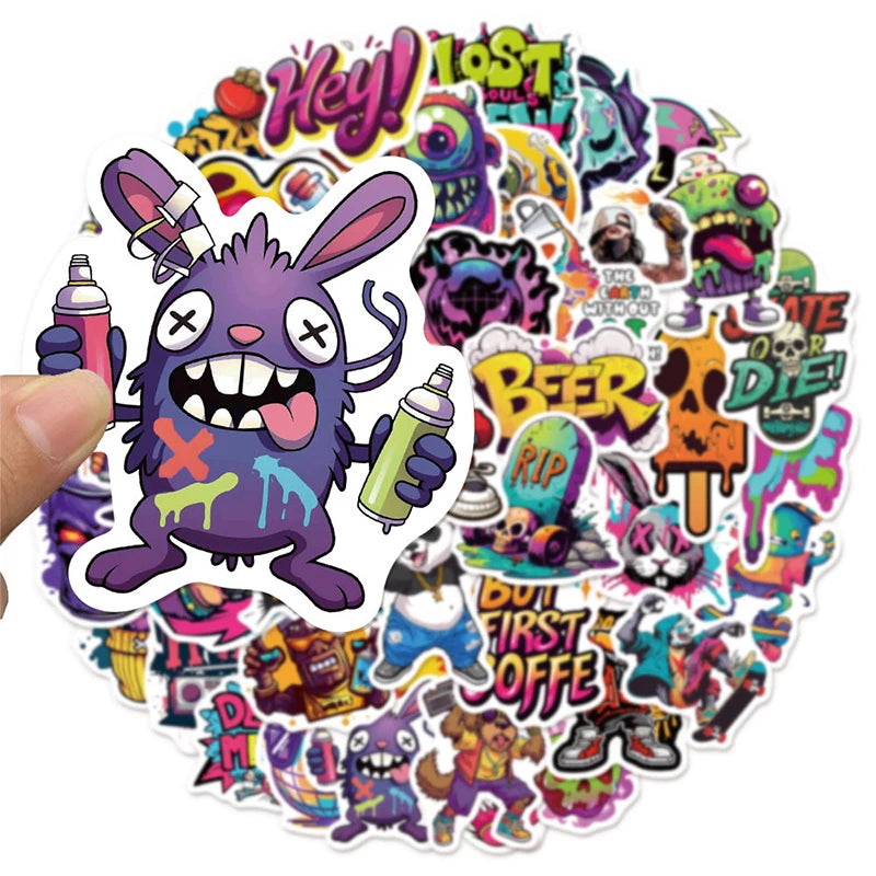 50PCS Hip Hop Graffiti Stickers, Colorful Street Art Decals, Cartoon Music Vinyl Skateboard Stickers for Laptop Water Bottle DIY