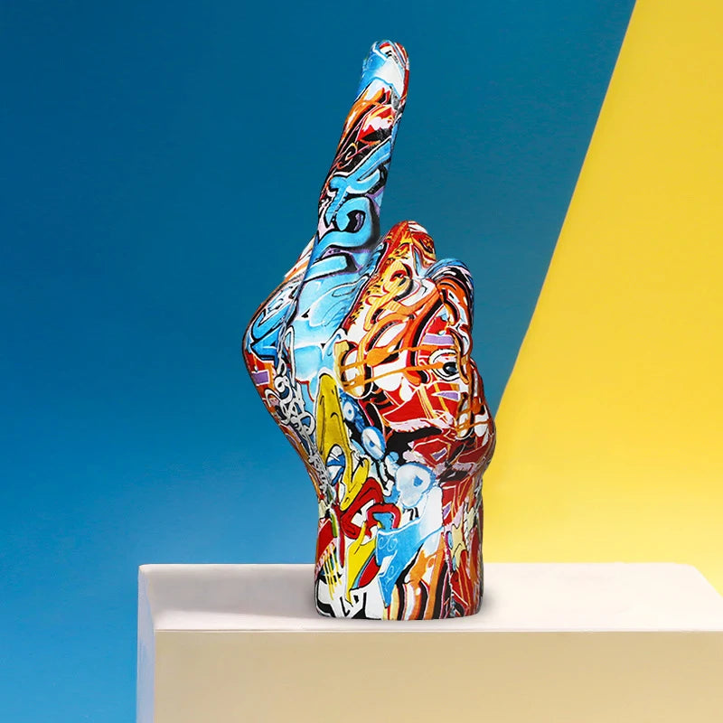 Graffiti Middle Finger Ornament Art And Crafts Resin Gesture Statue Desktop Ring A Living Room Home Decoration