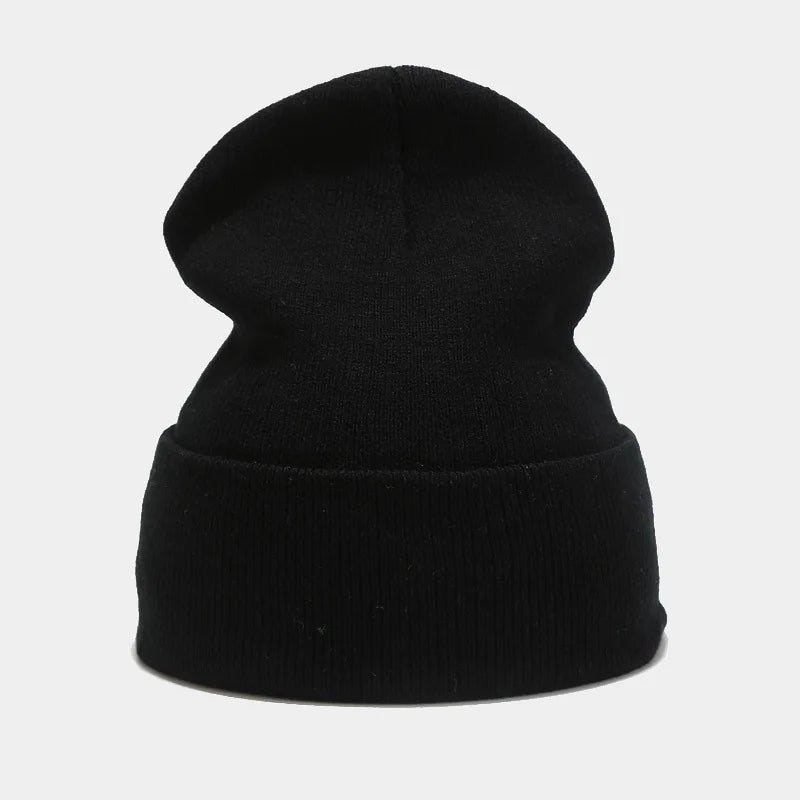 Solid color knitted hat autumn and winter men's and women's flanged pile cap cover, warm skateboard hip-hop cold hat