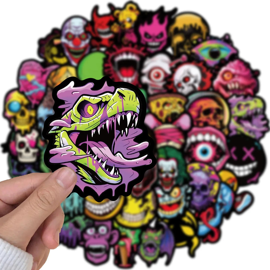 50Pcs Cool Horror Skull Stickers Waterproof for Skateboard Guitar Car Skateboard Motorcycle Helmet Decals Graffiti Toys