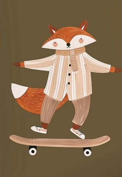 Funny Animals Rabbit Dog Bear Cat Lion Skateboard Posters Prints Crocodile Wall Art Canvas Nursery Pictures for Kids Room Decor