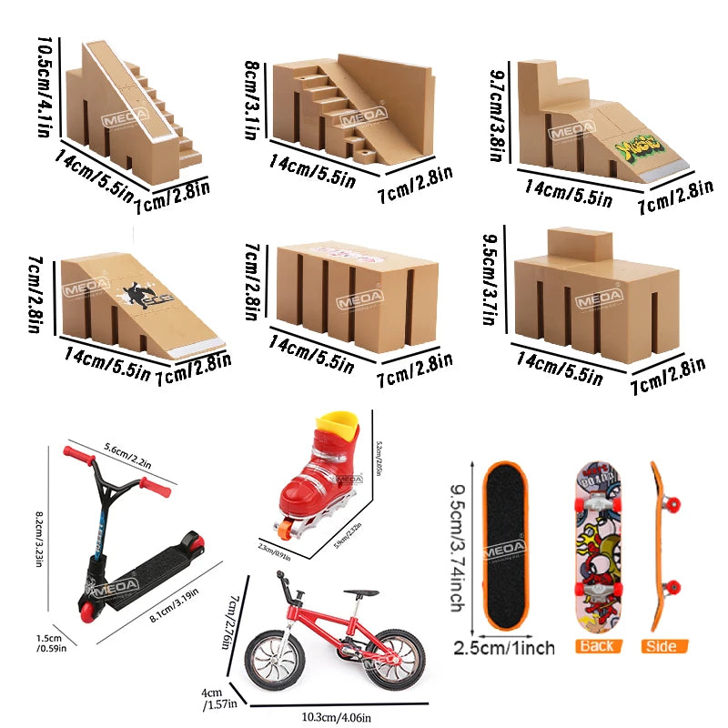 DIY Finger Skateboard Deck Ramp Set Pro Fingerboard Mini Skatepark Kit Mini Stunt Finger Board Skate Training for Kids Gifts