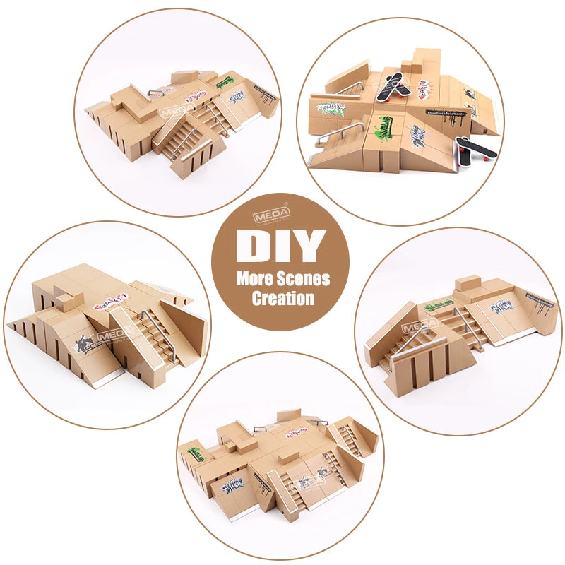 DIY Finger Skateboard Deck Ramp Set Pro Fingerboard Mini Skatepark Kit Mini Stunt Finger Board Skate Training for Kids Gifts