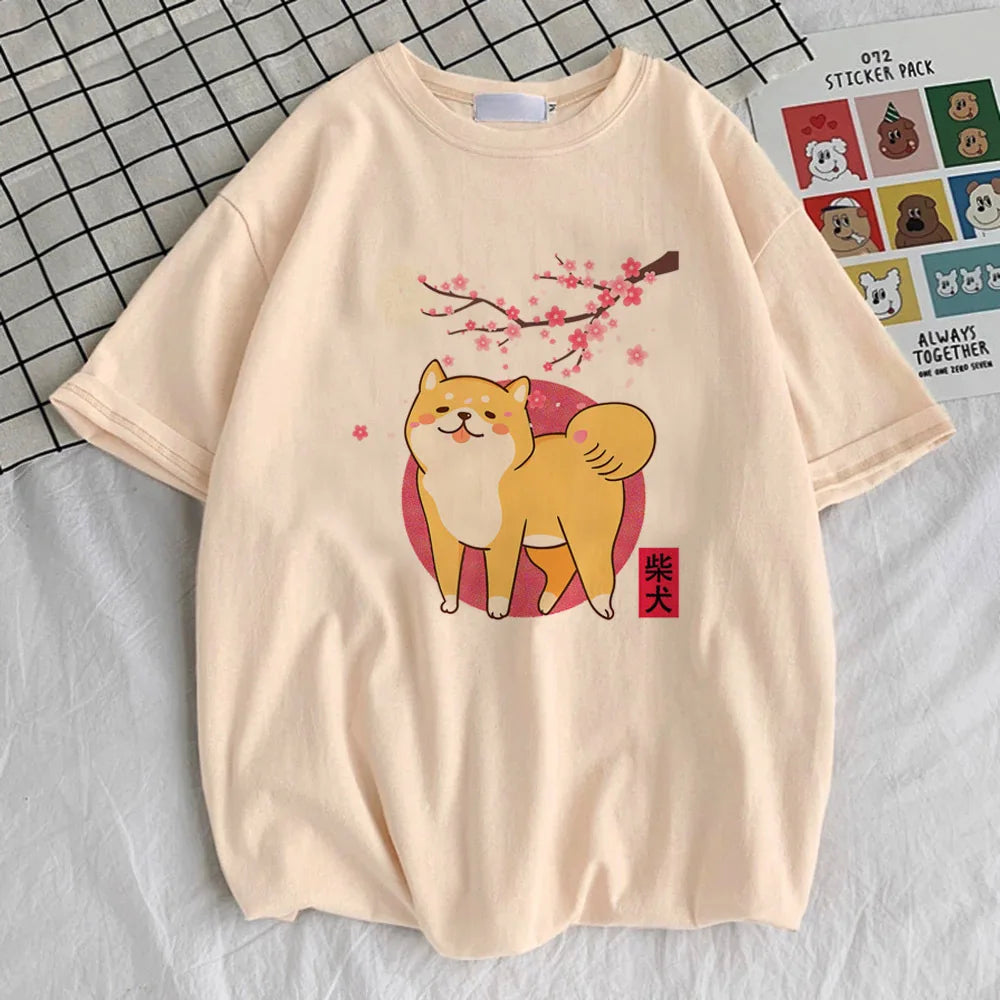 Shiba Inu tshirt teen graphic Pop Culture Grunge Digital University shirt Trendy Vintage anime Breathable hip hop 2000s