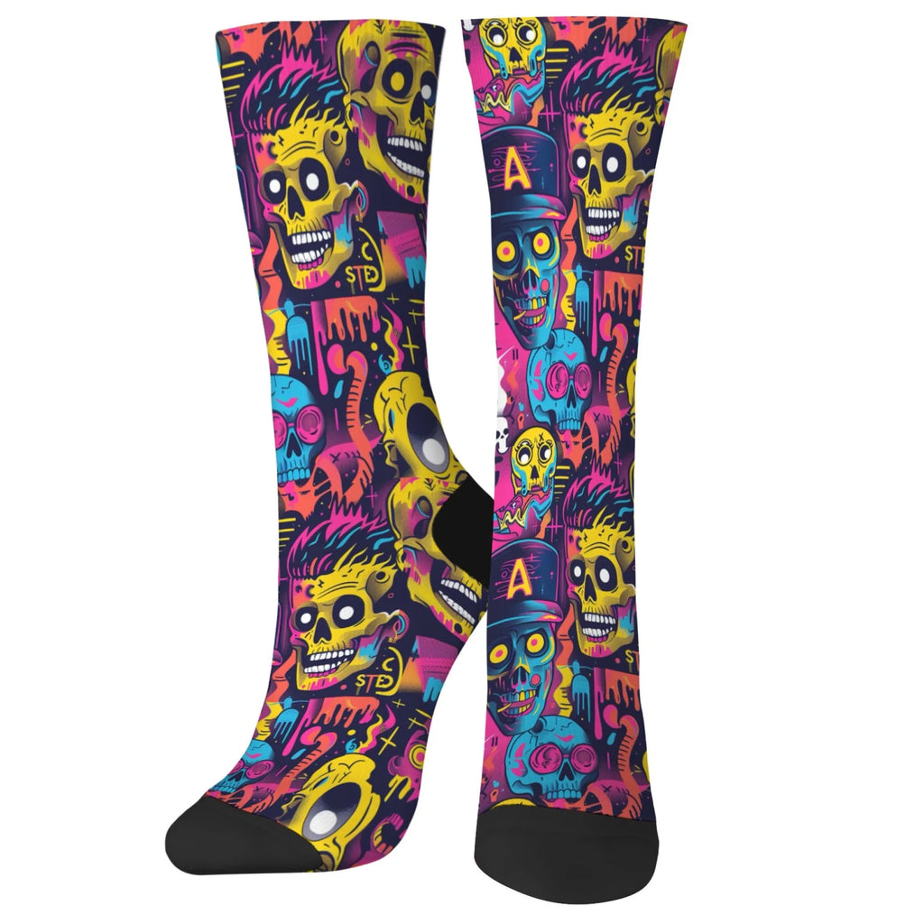 Punk rock rap skull happy socks unisex novelty hip hop harajuku compression socks gift comfortable breathable non-slip socks