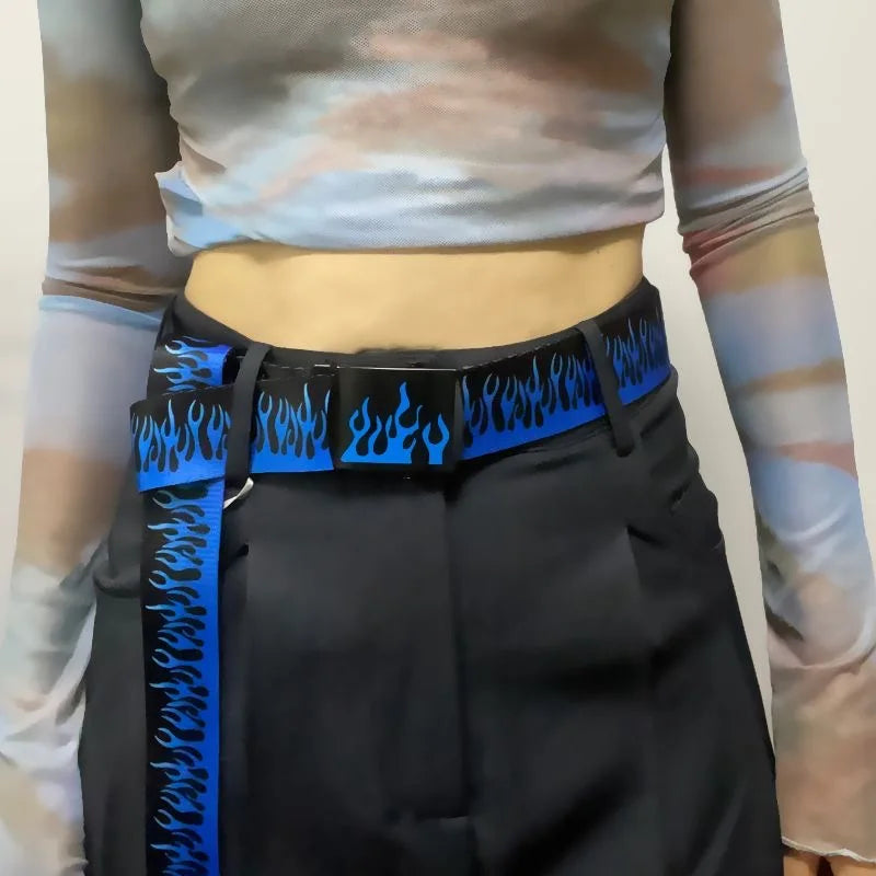 Punk Style Flame Belt - Trendy Hip-hop Street Bad Boy Personality Decoration Durable for Both Men and Women