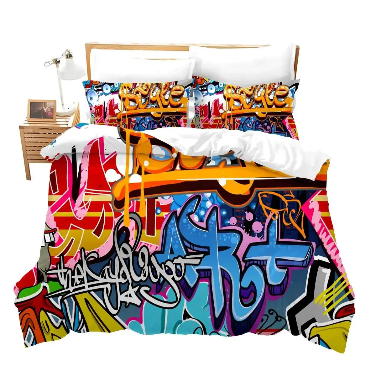 Hip Hop Decor Duvet Cover Colorful Bedspreads Cover Graffiti Pattern Street Culture Theme Decor Bedding Set for Adult Kids Teen