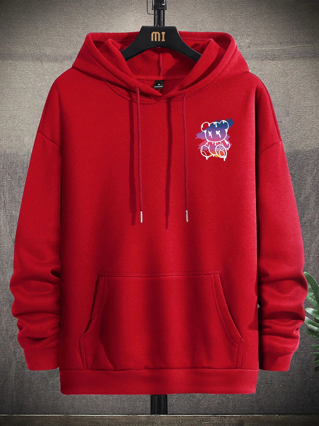 New York Art Word Cartoon Bear Sunset Scenery Design Male Clothing Hip Hop Street Hoodies All-Match Pocket Pullovers Men Hoody