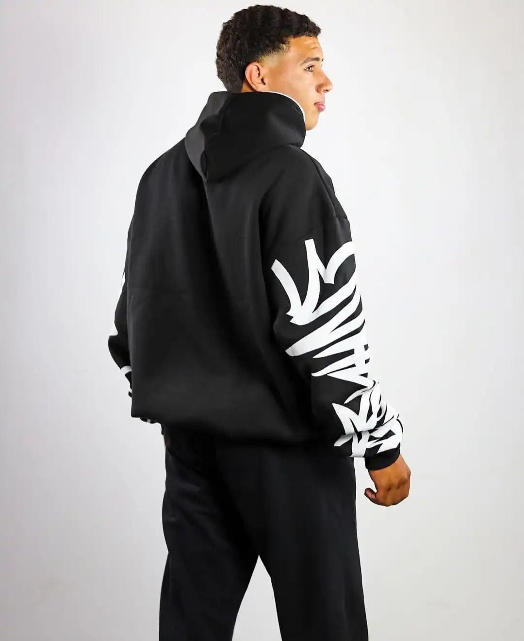 Trend High Street Letters Graffiti Printed Zipper Hoodie Retro Y2K Men Gothic Hip Hop Punk Casual Oversized Sweatshirt Harajuku