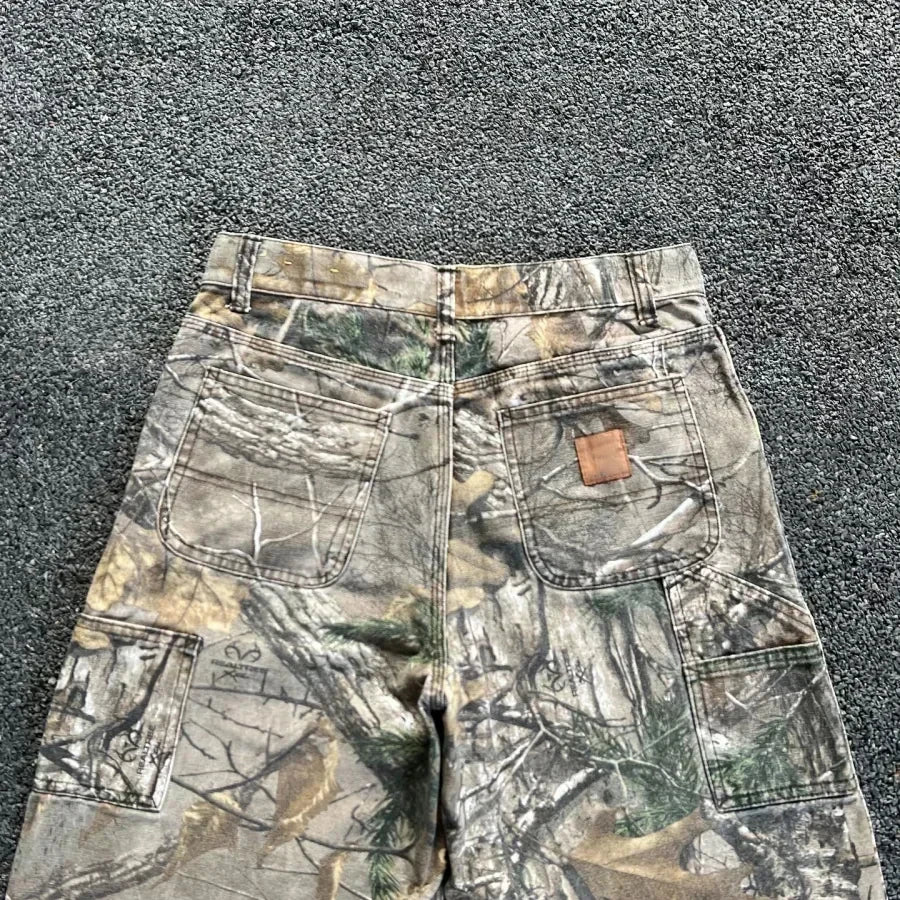 Men's Branch Camouflage Jeans American Style Old Washed Wide Leg Retro Loose Fashion Trend Street Straight Jeans Camo Pants Y2K